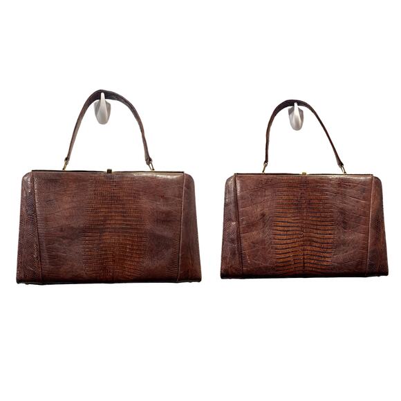 50s 60s Large Escort Top Handle Lizard Bag | Brown | Vintage Frame Bag - Picture 8 of 10